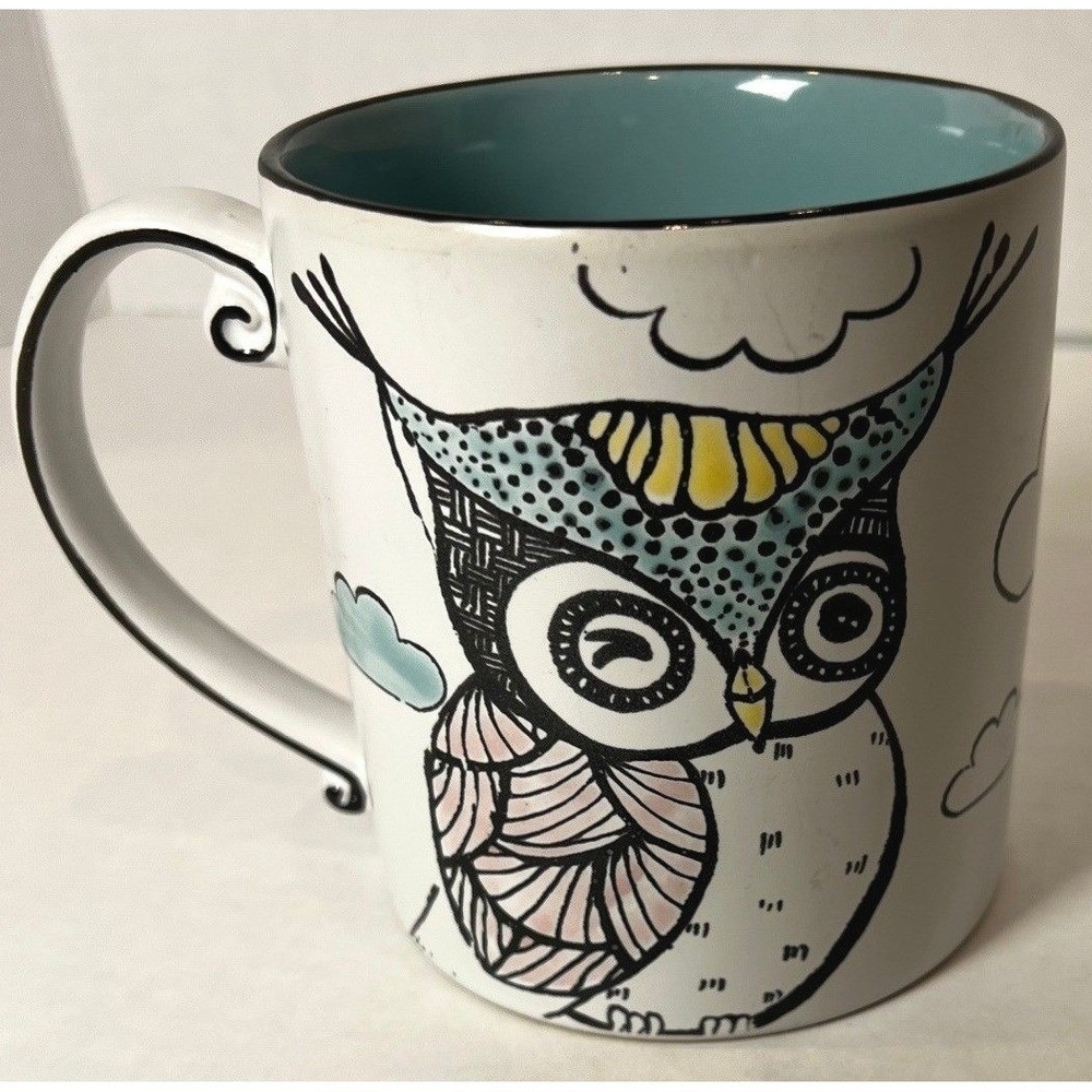 Spectrum Owl Coffee Mug‎ -  Life Is A Hoot -  Teal Interior Ceramic Whimsical